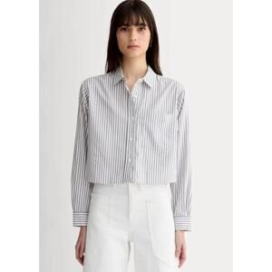 Everlane Blue Pinstripe Cropped Boxy Button Up Shirt Silky Cotton M